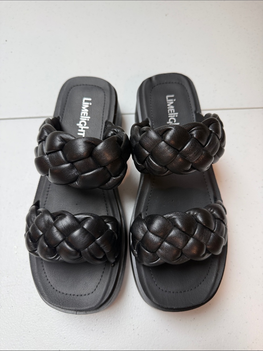 LIMELIGHT Women's Black Braided Double-Strap Slide Sandals - NWOT